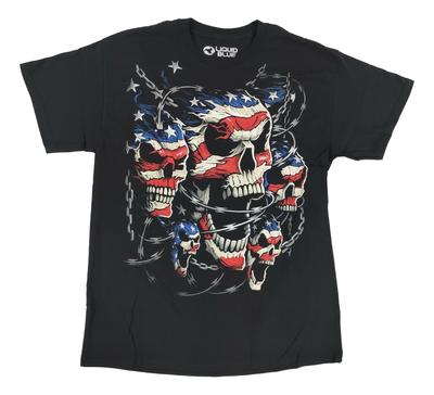 Patriotic Shirt Mens LARGE Skulls Stars and Chains Red White Blue American Tee