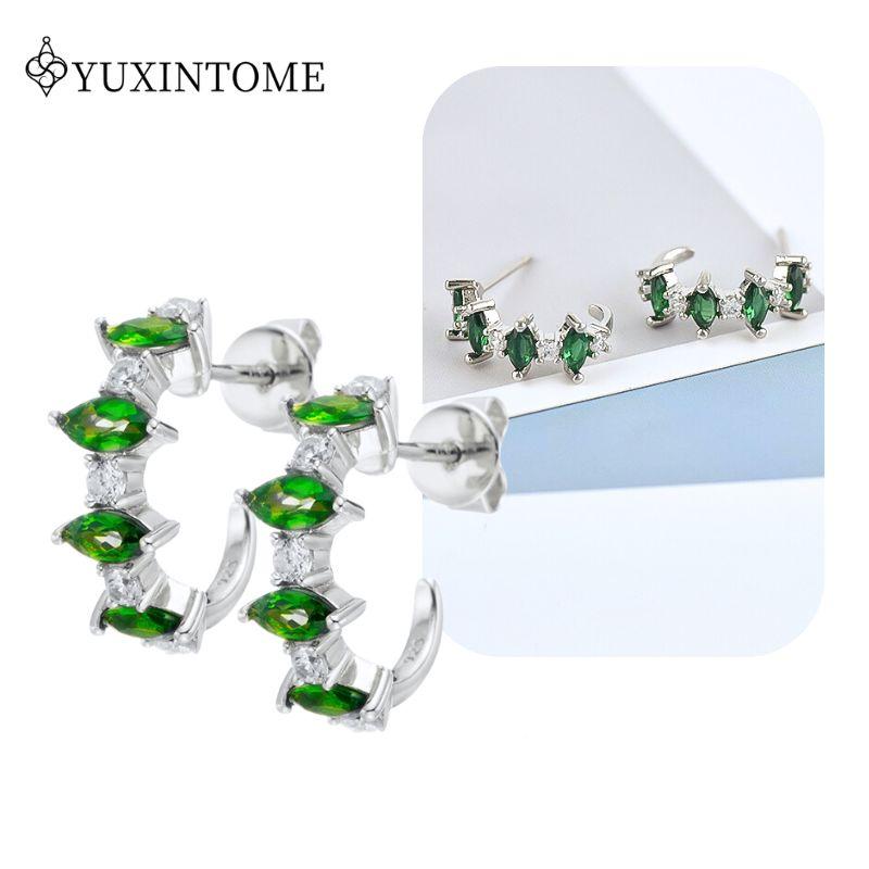Turquoise 925 Silver Ear Needle Green Zircon vintage emerald Heart/Flower Pendant Hoop Earrings Fashion party Jewelry