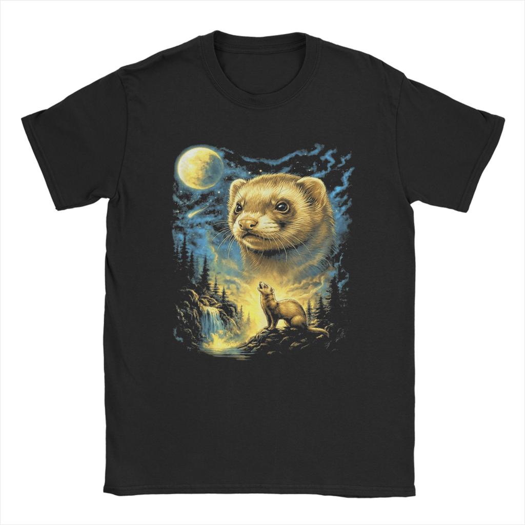 Unisexs TShirts 3 Ferret Moon Howling Ferret Head Funny Vintage 100 Cotton Tees Short Sleeve T Shirts Crewneck Clothing Summer