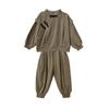 Boys' Retro Chinese Style Casual Set - Autumn 2025: Solid Color Long Sleeve Top & Pants with Frog Buttons