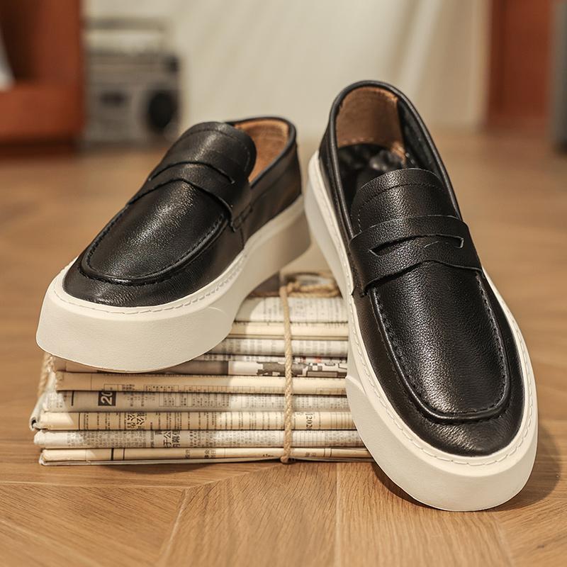 Fashion Outdoor New Men's Leather Loafers Round -Toed Thick-Soled Casual Comfortable And Versatile Shoe Classic Anti -Slip Walking Shoes