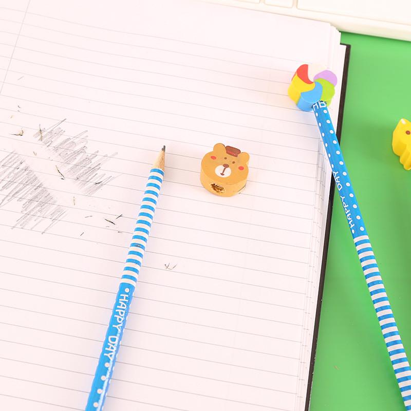 3/6/12PCS Cute Cartoon Animals Pencils with Eraser Creative Children Gift Stationery School Office Supplies