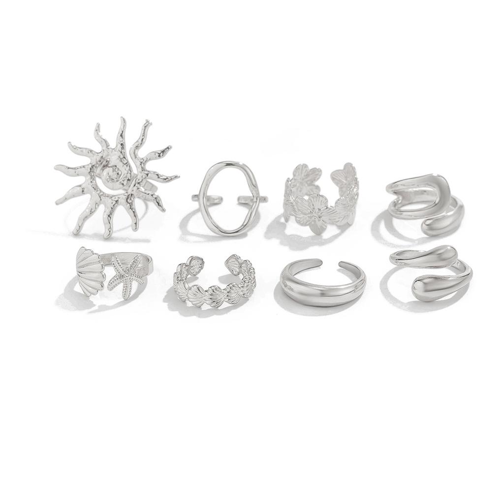 DIEZI Hip Hop Metal Starfish Finger Rings For Women Girls Men Punk Gold Silver Color Sun Flower Knuckle Joint Ring Jewelry