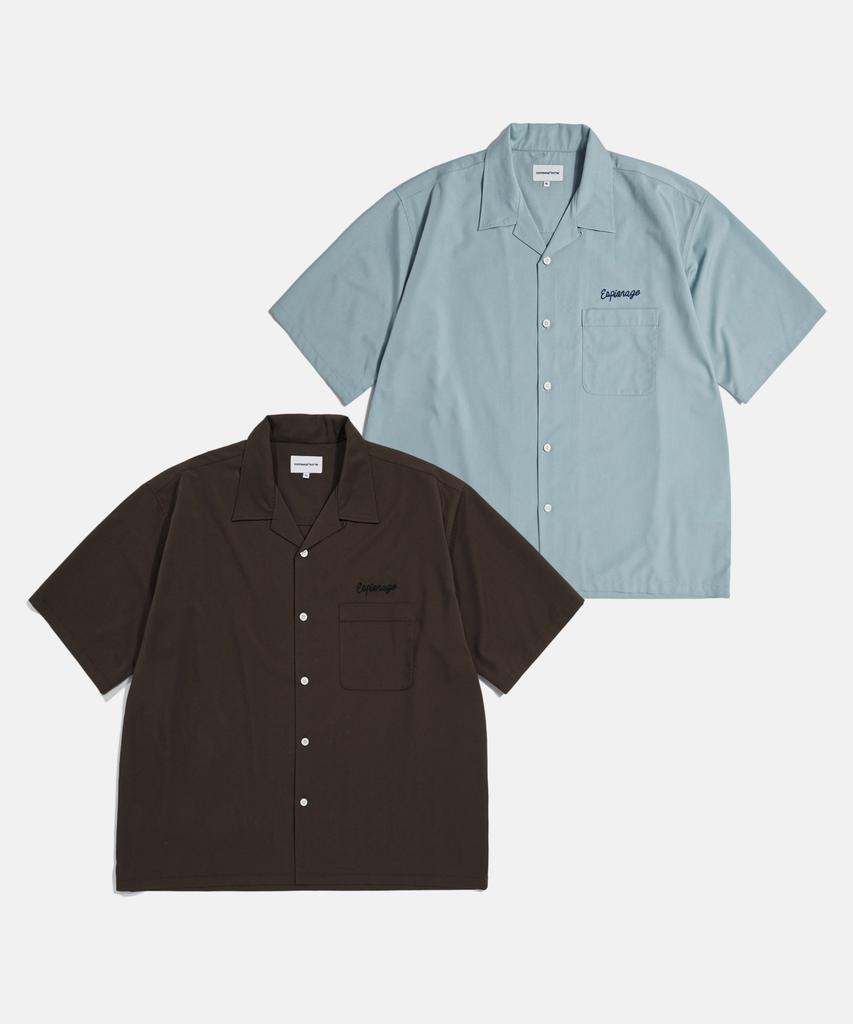 ESPIONAGE Script Logo Open Collar S/S Shirt Rusty Blue