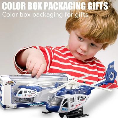 1:Modelo de Brinquedo Helicóptero de Polícia em Liga de Metal na Escala 64 Com Movimento Retrógrado & Efeitos Sonoros & de Luz - Ideal Para o Brincar Imaginativo das Crianças