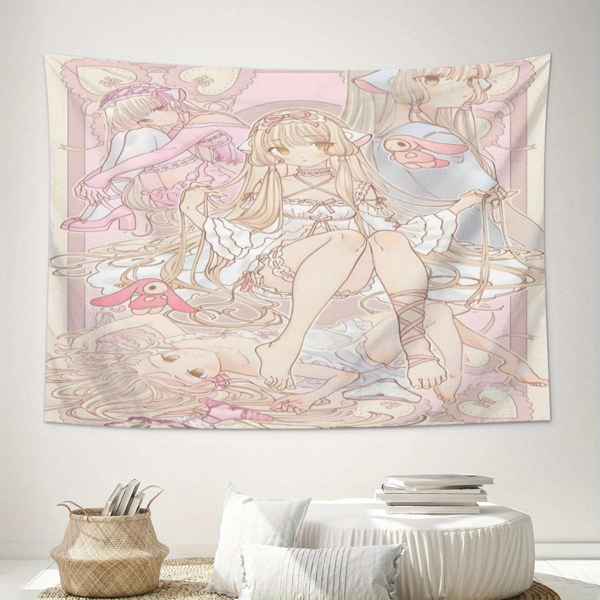 C-Chobits Anime Tapestry Pink Sweet Girl Cute Room Decor Accessories Y2K Room Decoration Aesthetic Room Decor Room Decoration 100X70CM