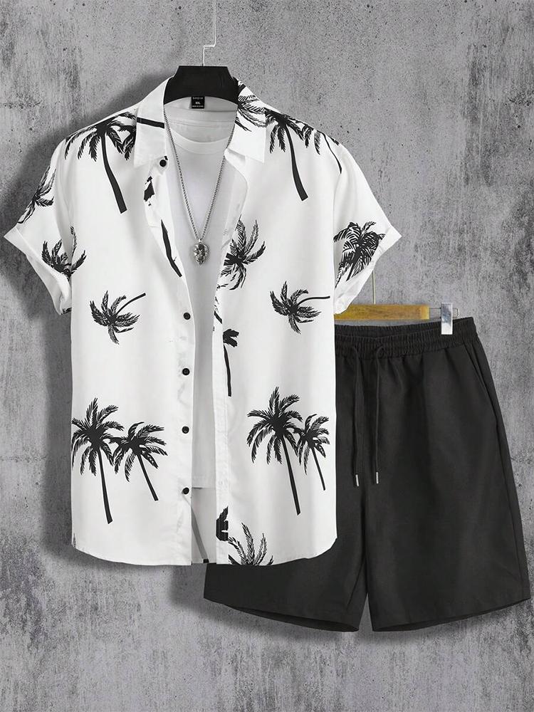 Hawaiian Coconut 3D Printed Men's Clothing Shirt Summer Short-sleeved Top Beach Shorts Two-piece Casual Vacation Casual Sets