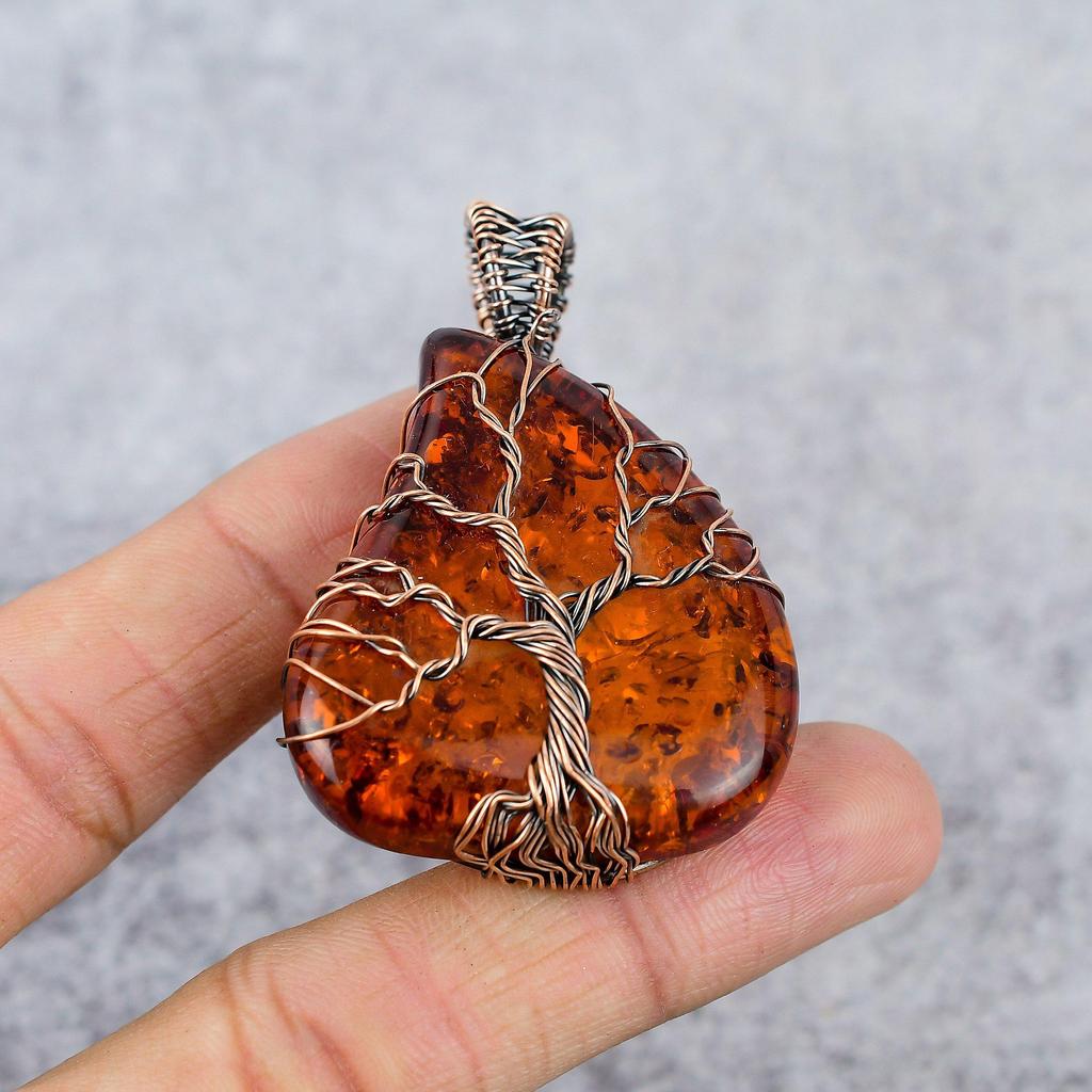 Chihlimbar baltic Gemstone Pure Cupru Wire Wrap Pandantiv bijuterii lucrate manual