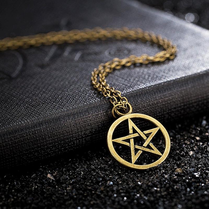 Collier punk pentagramme inversé pour homme, chaîne cubaine en acier inoxydable, ras du cou, bijoux Satan Satan