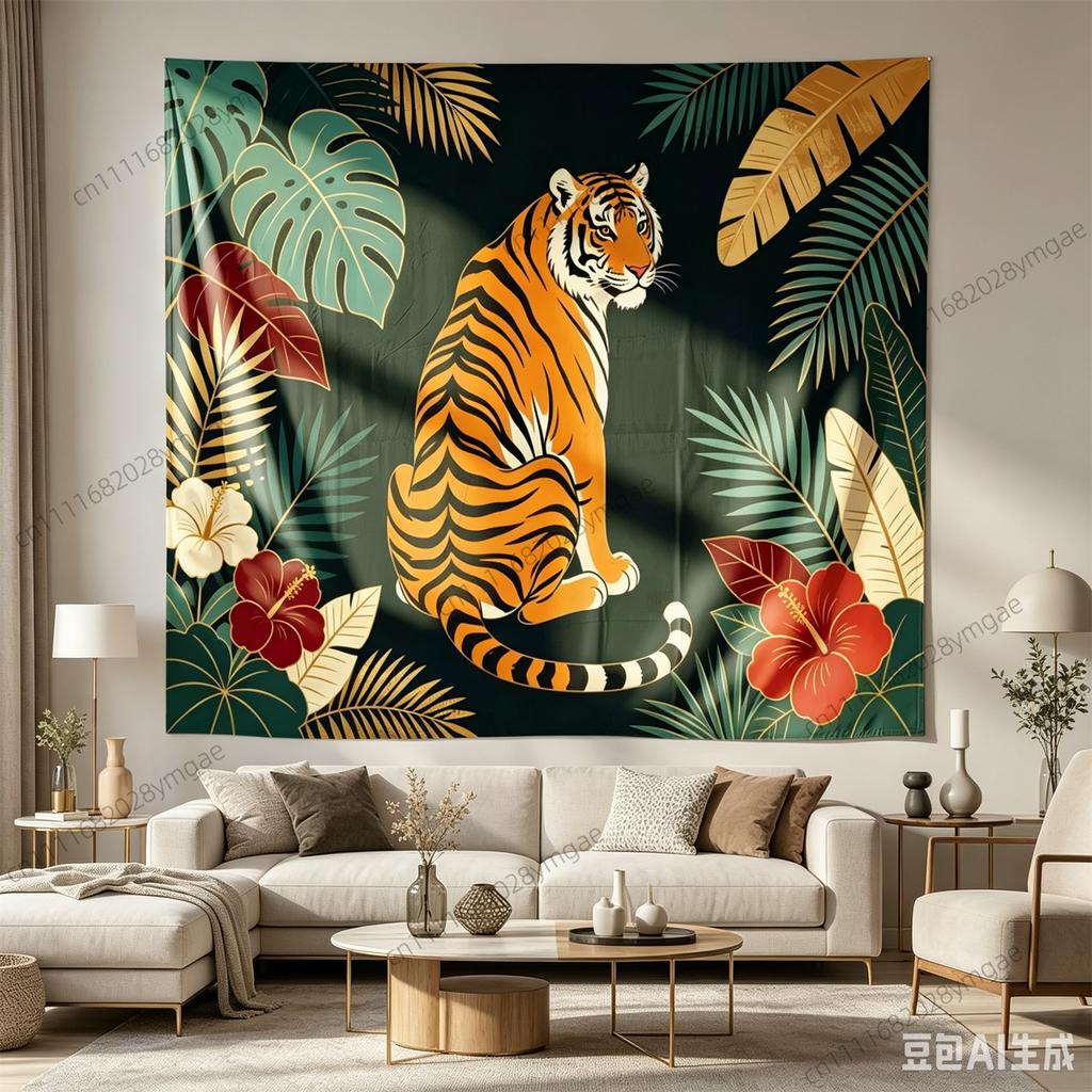 Aesthetic Animal Printed Large Wall Tapestry Cute Forest Tiger Tapestry Bedroom Dorm Art Background Cloth Room Decor Banner Gift
