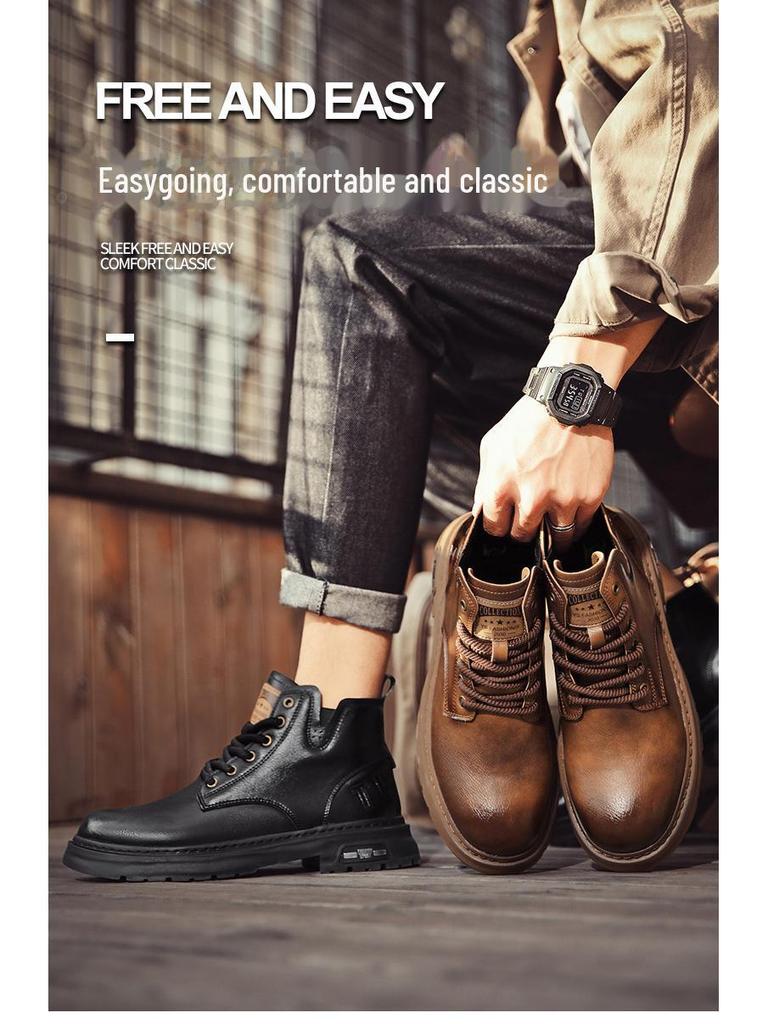 Men's Trendy Retro Martin Boots: Breathable, Non-Slip, Height-Enhancing, Shock-Absorbing, Comfortable, Wear-Resistant, All-Match.