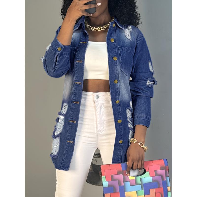 2025 Damen Europäische & Amerikanische Mode Schlank geschnittene Jeansjacke