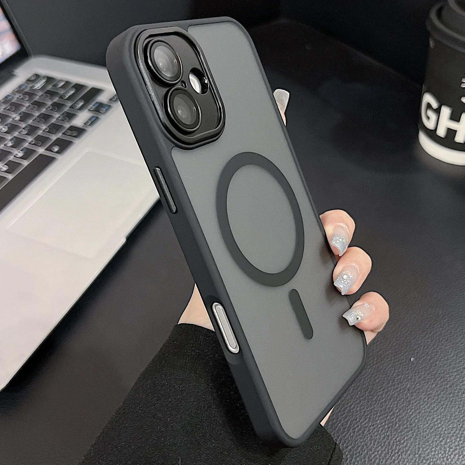 

Luxury Matte Translucent Shockproof Magnetic Case for iPhone 16 14 13 12 11 15 Pro Max Plus For Magsafe Wireless Charge Cover For iPhone 14 Pro