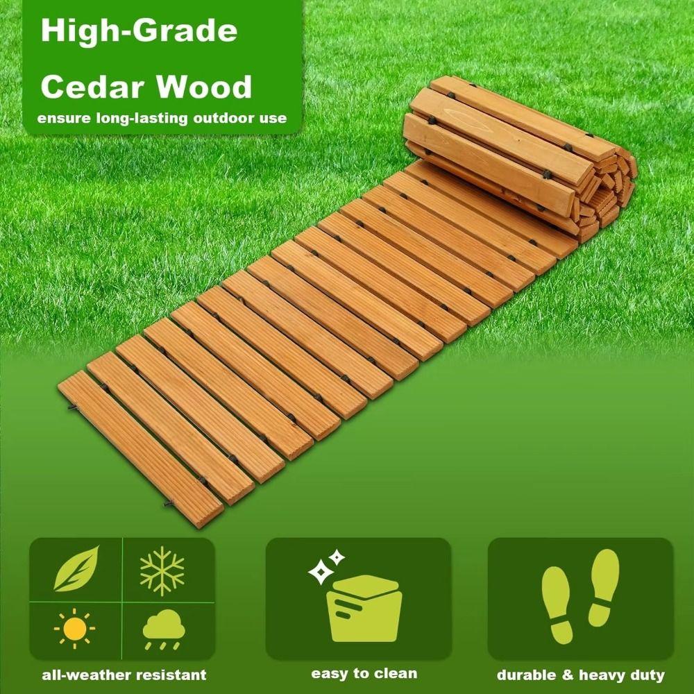 Weather-Resistant Wooden Garden Pathway Roll Out Non-Slip Roll Out Walkway Hardwood Pavers Curved Walkway Outdoor Walkway Mat