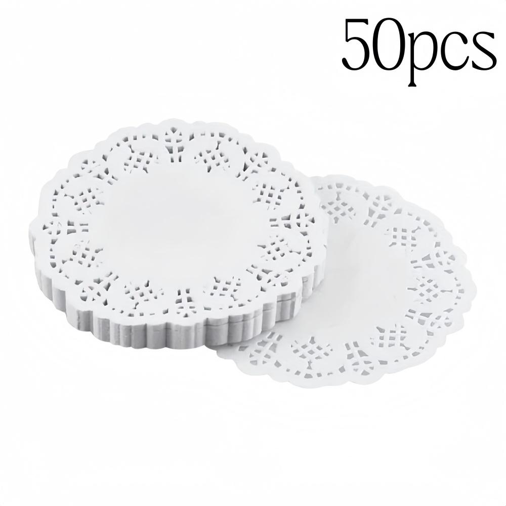 50/100 Stück Platzdeckchen Papierdeckchen Spitze Rand Cupcake-Unterlage für Frittiertes Dessert Party Hochzeit Tischdekoration Küchenbackutensilien