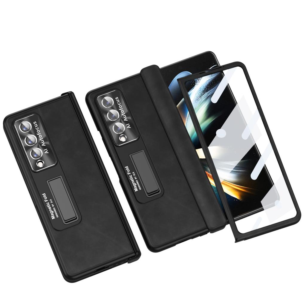 Matte Feeling Leather Full Coverage Case for Samsung Galaxy Z Fold4 Fold 4 5G Fold3 Fold 3 Zfold4 Lens Screen Glass Film Cases