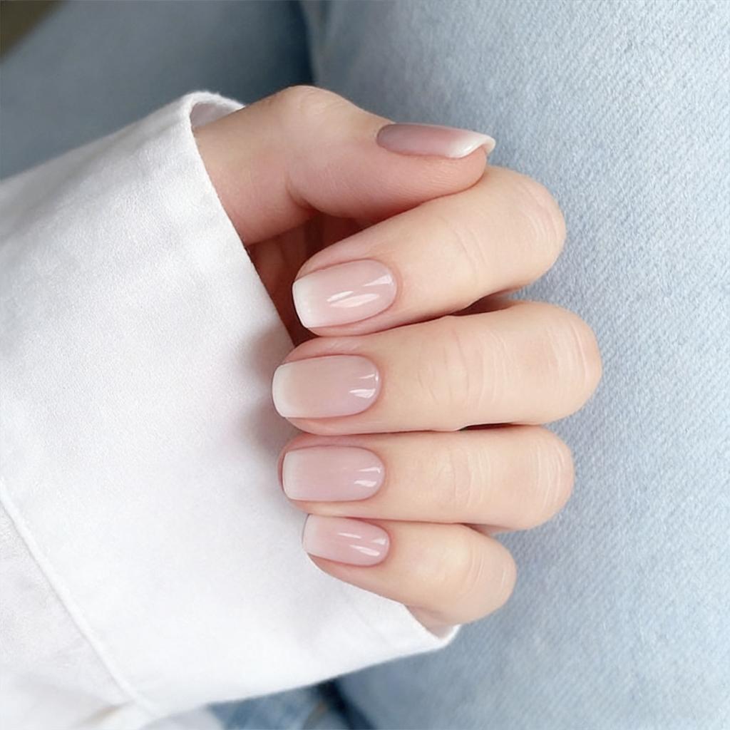 Square Press- Nail Tips, Short Length With Gradient Color, Full Coverage Nude Artificial Nails, Suitable For Women And Girls, 24 Pieces (1ml)