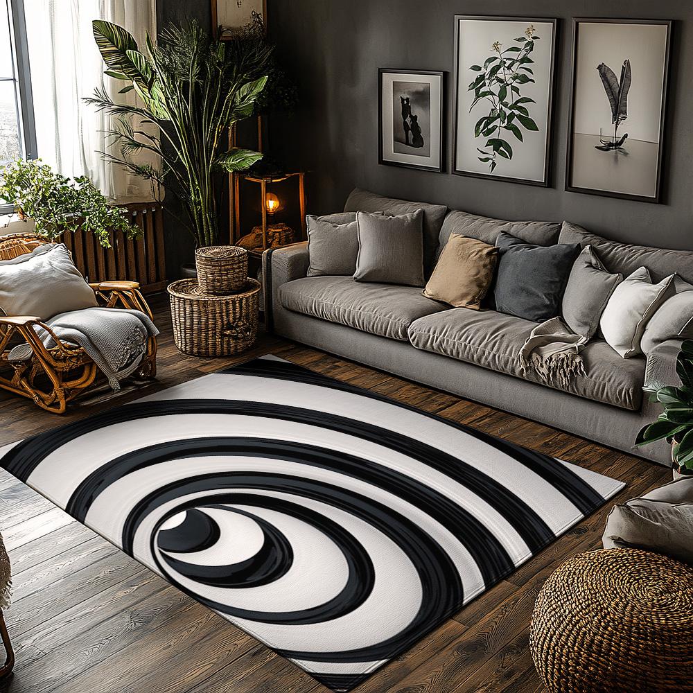 

Tuniu Black White Striped Geometric Rug Modern Abstract Home Decor Floor Carpet Mat 50x80cm