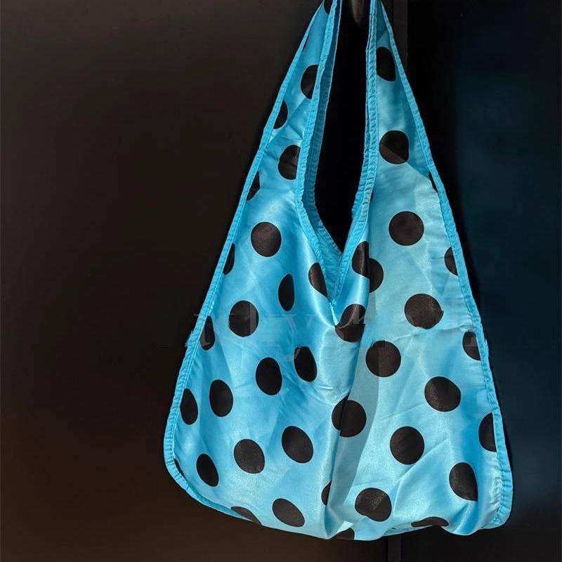 Schoolbag Women's Blue Canvas Bag Versatile High-Quality Large Capacity Commuter Tote Shoulder Armpit Shopping Bag Tote Polka Dot Bag For