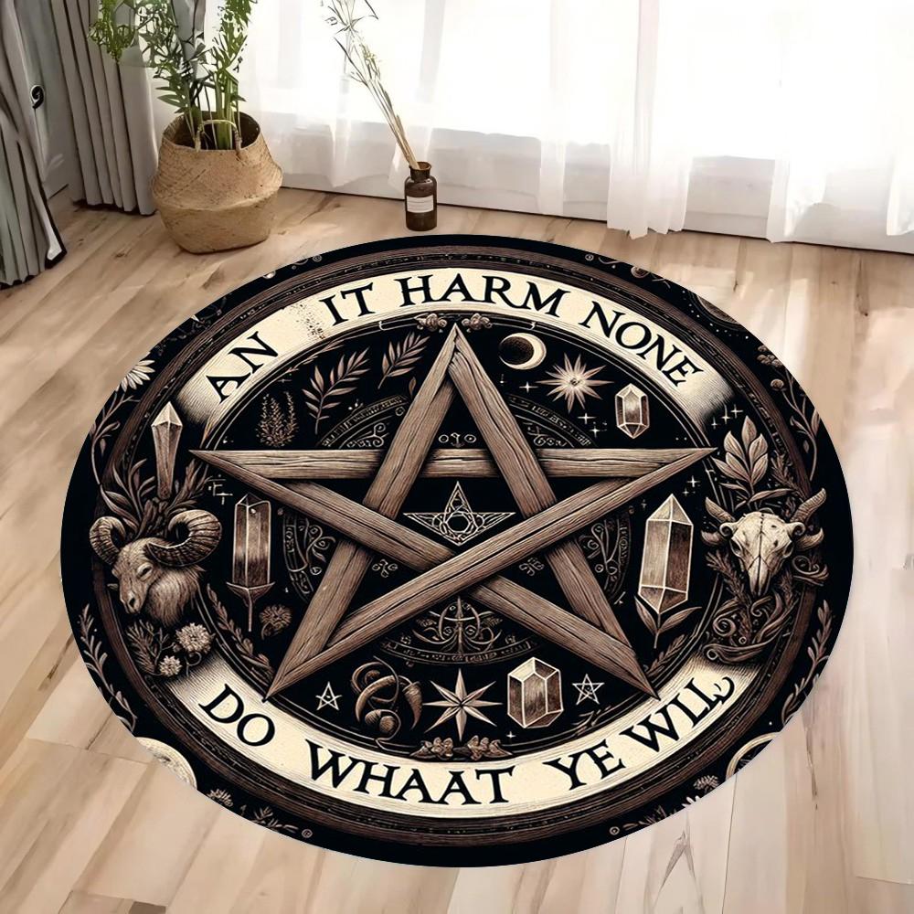 Vintage Pentagram Peony Flower Circular Printed Carpet Suitable For Bedrooms Living Rooms Coffee Tables Rug Anti Slip Floor Mats
