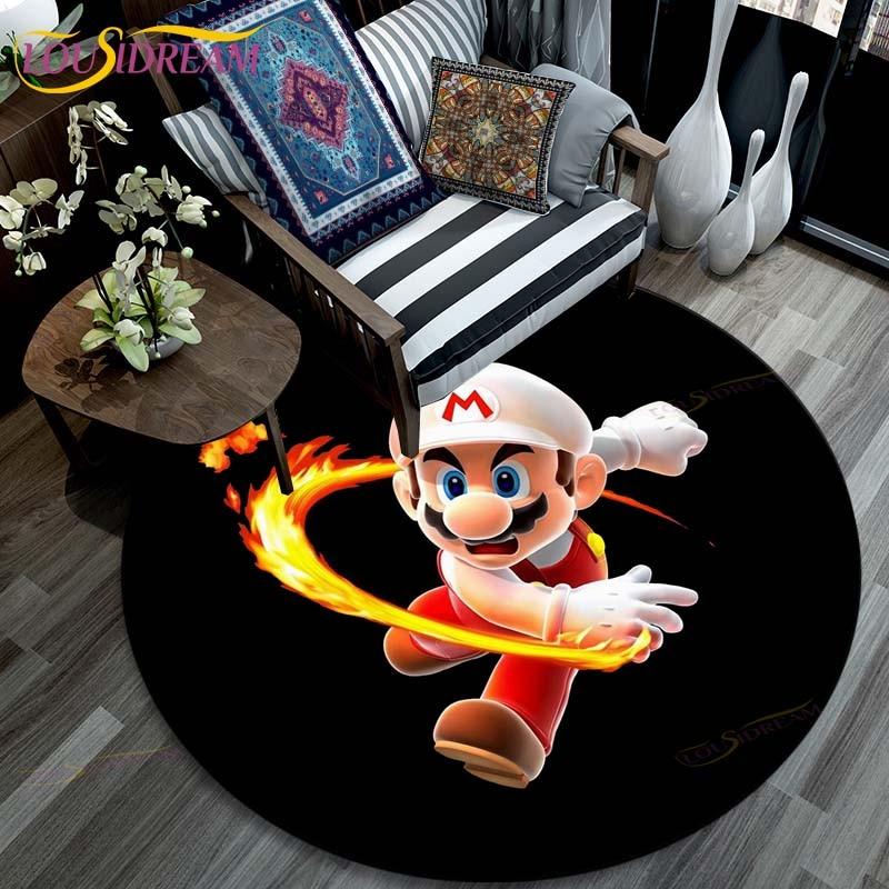 Cartoon Mario Bros Round Carpet Fashion Cartoon Pictures Printed Round Area Rugs Parlor Bedroom Floor Mat Rugs for Bedroom