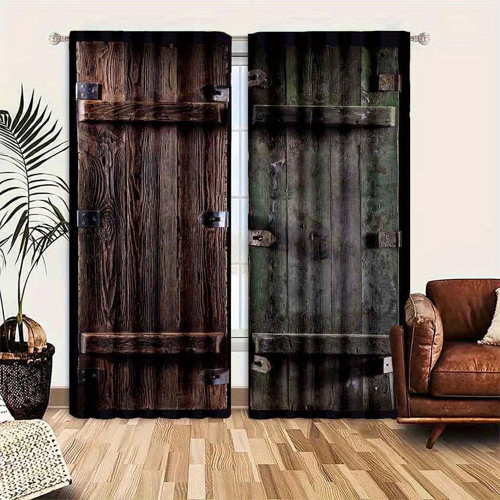 2 st Trädörr Shabby Retro Dekor Gardiner 3D Digitaltryckta Gardiner För Vardagsrum Kontor Heminredning Ny Mode