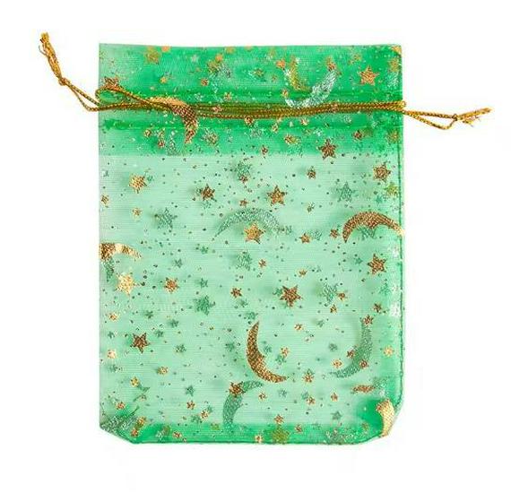 Transparent Organza Mesh Bag with Star & Moon Design, Drawstring Pouch for Jewelry or Candy Gift Packaging