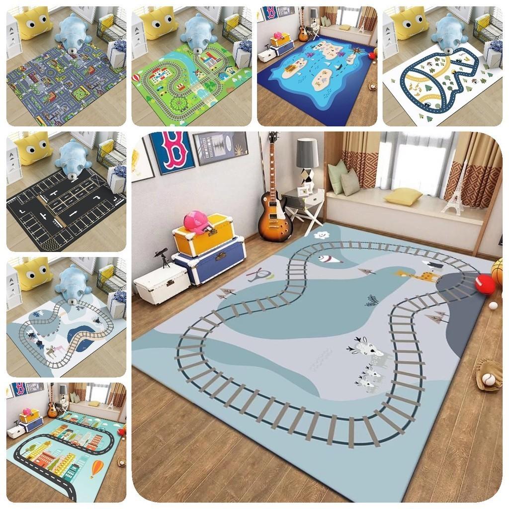 Vibrant Cartoon Road Game Carpet For Infants And Toddlers Comfortable And Washable Polyester Mat For Playroom Or Bedroom