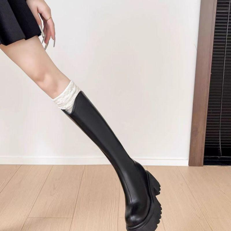 Thick-soled Comfortable Boots Children's Fashionable Versatile Rear Zipper Thick Heel Women's High Boots 2025 Autumn and Winter New