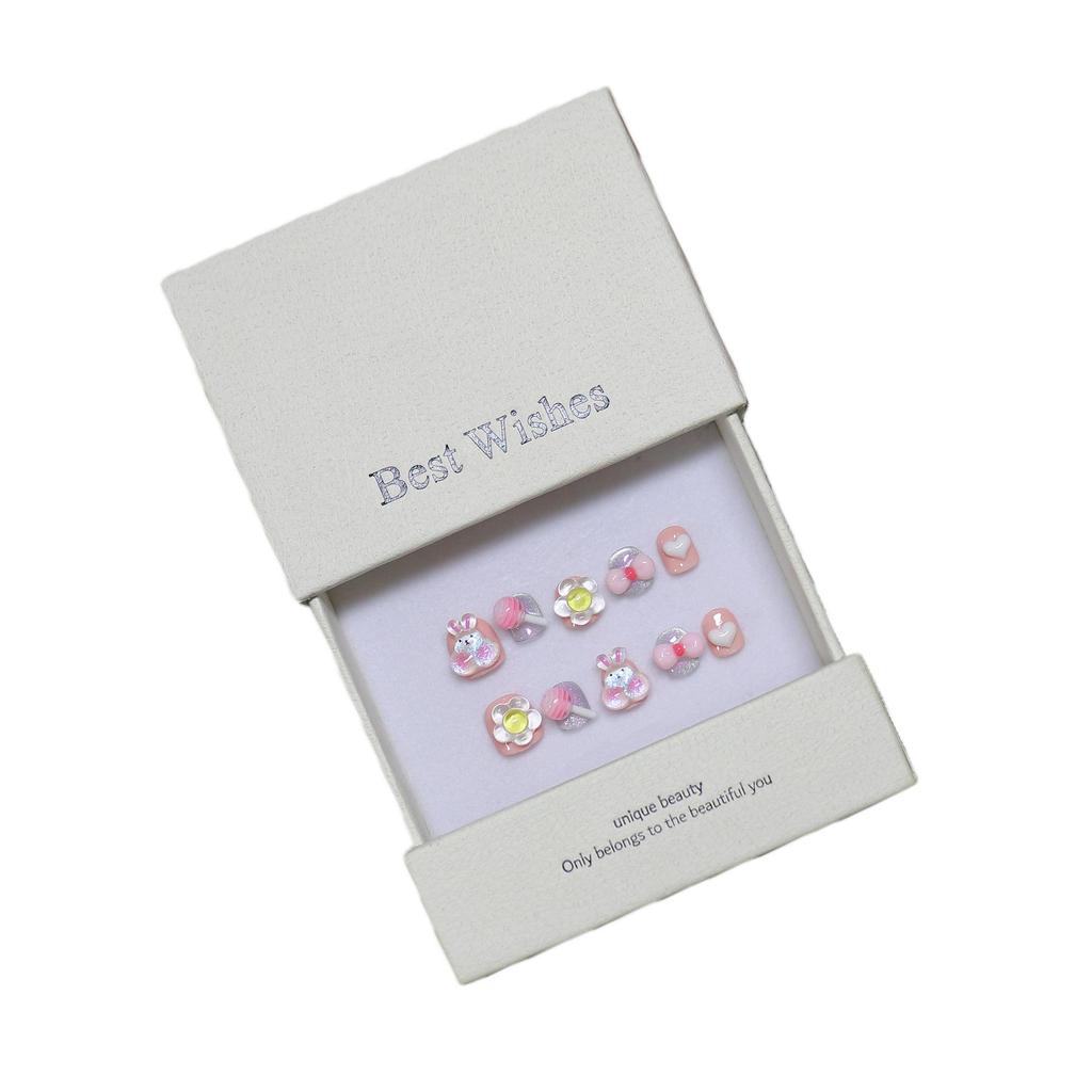 Kids' Handmade Wearable Nail Art Stickers - Cute Cartoon Bow Knot Removable Fake Nail Tips