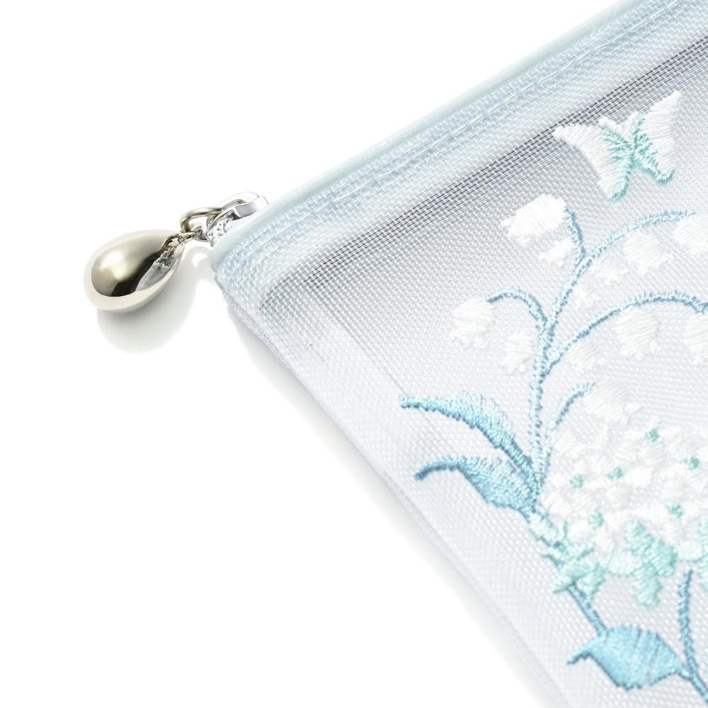 Franc Franc Japan Mesh Embroidered Mini Flat Pouch Light Blue