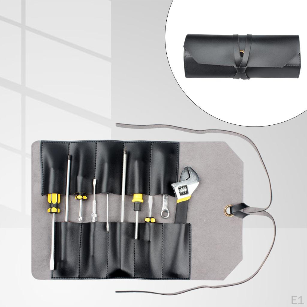 Verktygsrulleväska Pouch Skiftnyckel Skruvmejsel Organizer Mångsidig Tångficka Läderförvaringsfodral