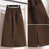 Women's Solid Color Half-Skirt with Pockets and Back Slit - Spring/Autumn Stylish, Elastic Waist, Mid-Length, Mature Style