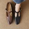Korean Version of Soft Leather Retro Square Head Single Shoes Women's 2025 Summer New Thick Heel Soft Sole T-shaped Buckle Small Leather Shoes Women