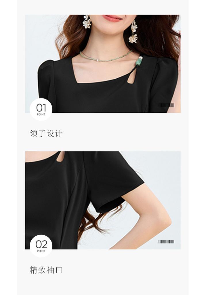 26 Year New Summer Pleated Waist Slimming and Slimming Mid Length Skirt Versatile and Elegant Slit Short Sleeved Skirt Dress