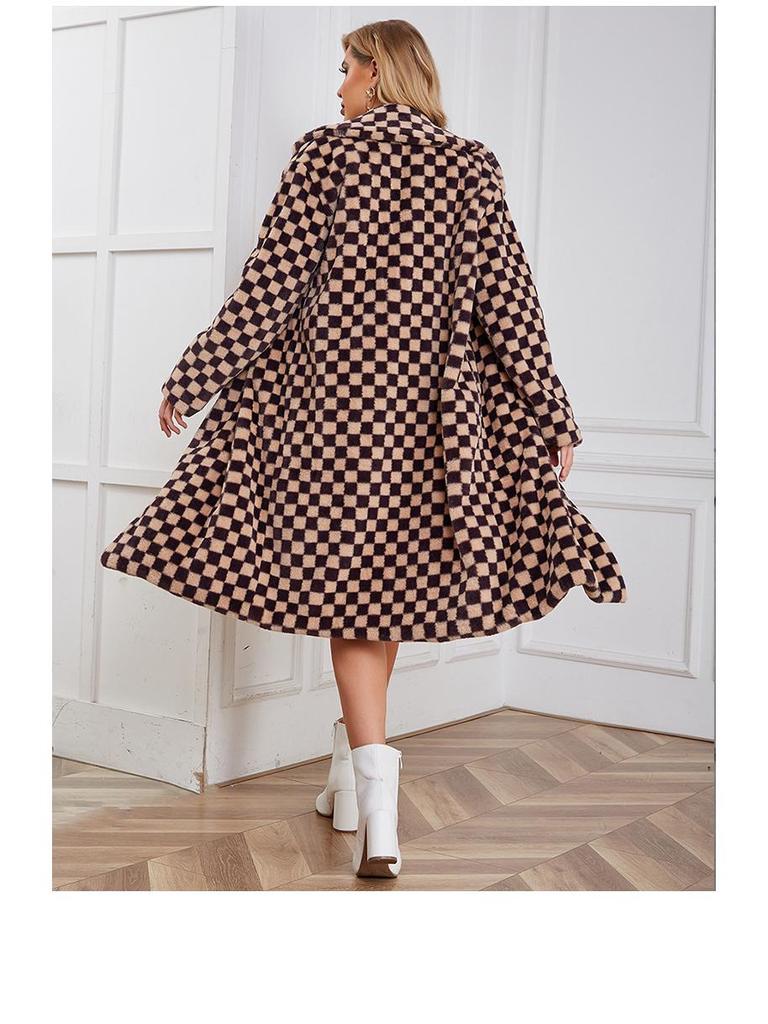 2023 Women's Mid-Length European & American Faux Fur Plaid Coat