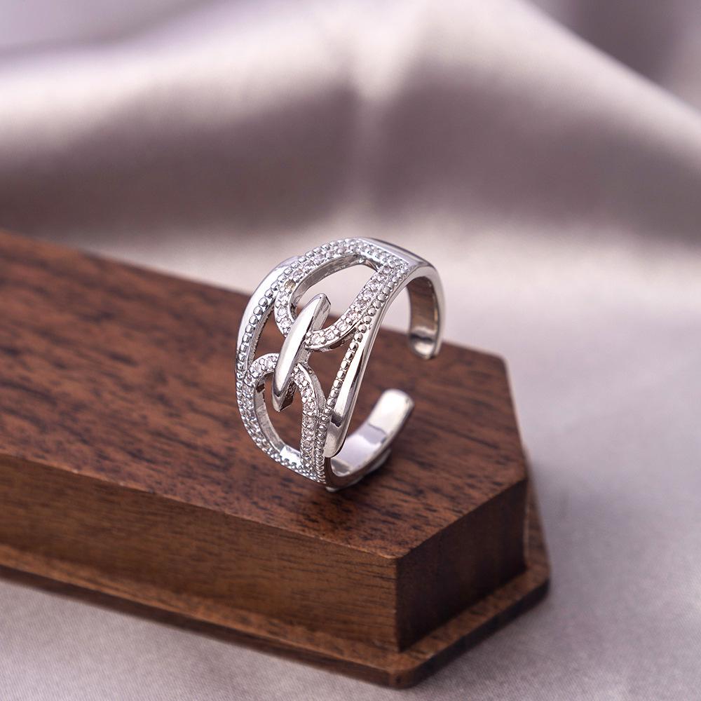 Adjustable Luxurious Geometric Zircon Multi-layer Open Ring