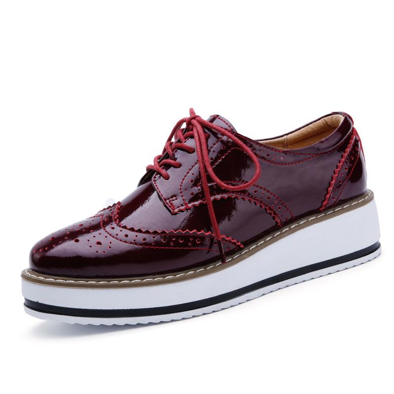 Women's Plus Size Brogue Wedge Heel Lace-Up Leather Shoes - College Style