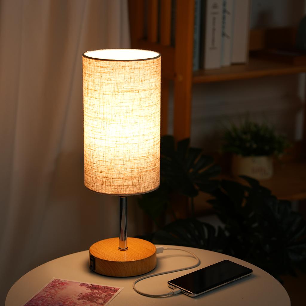 Bedside Table Lamp Nightstand Lamp with Warm White LED Bulb Desk Light Touch Control USB A