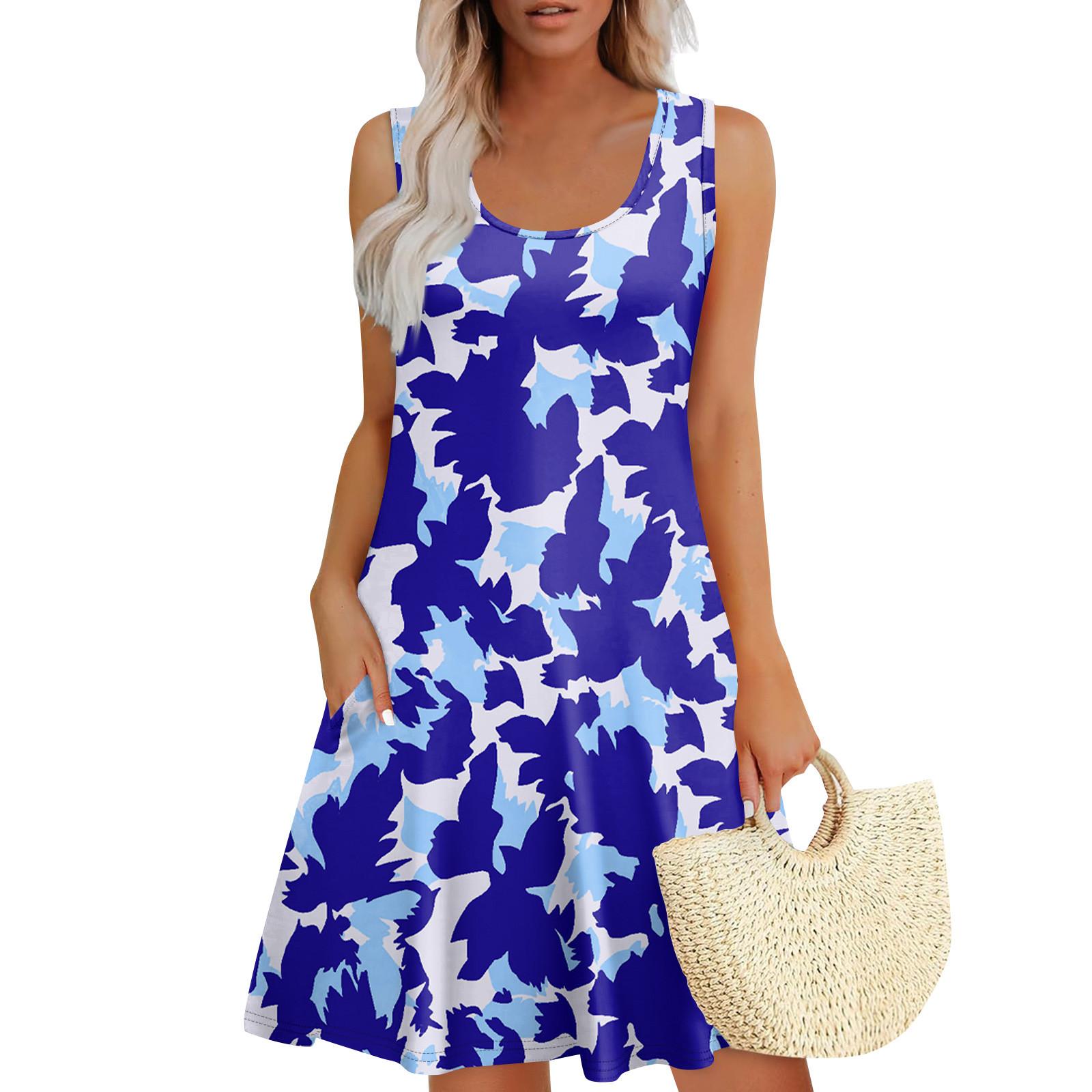 

Женское летнее повседневное платье U-образного кроя с завязкой и карманом, популярное цветочное платье с принтом L