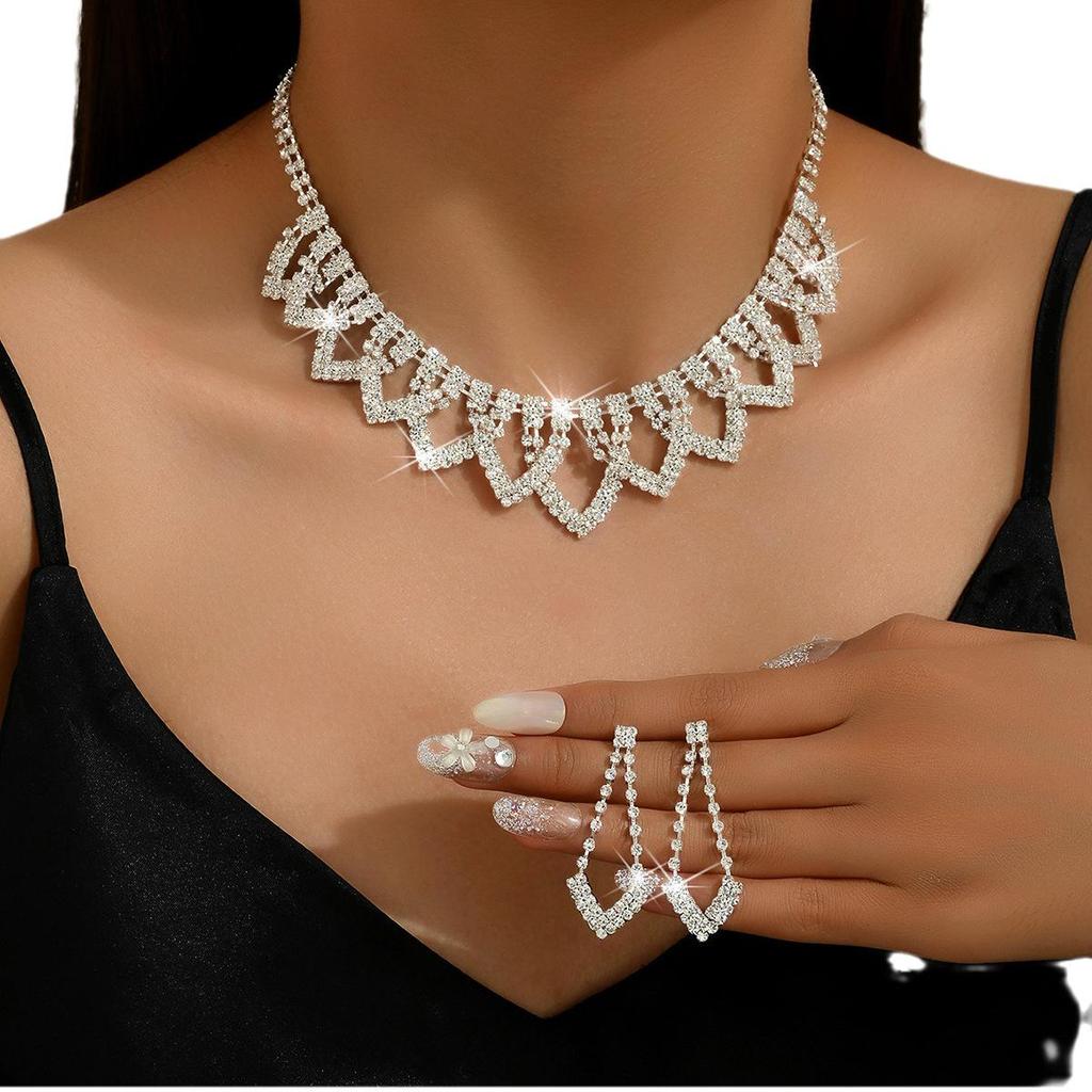 Ensemble Collier et Boucles d'Oreilles Strass Mode Européenne et Américaine pour Soirée Femme