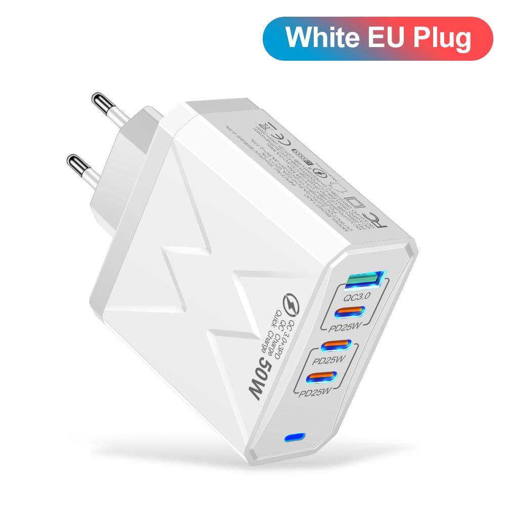 Multiport USB C PD Charger 50W Fast Charging Charger QC3.0 Quick Phone Adapter for iPhone Samsung Xiaomi Type C USB Wall Charger