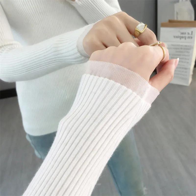 Svetr s výstřihem do V Dámský podzim a zima Krajka s vysokým límcem Pohodlné Teplé Vnitřní Ležérní Všestranný Elastický pulovr Pletené svetry