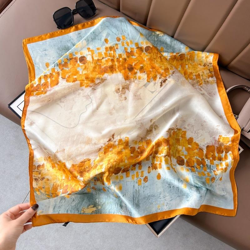 Silk scarf 71 * 71 imitation silk square scarf Korean atmosphere neck silk scarf flower pattern flower polka dot scarf