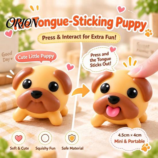 Funny Tongue Out Puppy Tongue-Popping Pug Fidget Toy, Press & Pop-Out Squishy Soft Office Desk Accessories Squeeze Stress Relief Desktop Gift for Kids