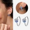 Authentic 925 Silver Cherry Blossom Bow Heart Hoop Stud Drop Earrings plata de ley Jewelry DIY Birthday Gift Original