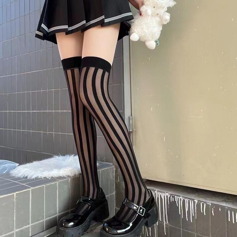 Women's Vintage Sexy Black Vertical Stripes Pattern Stretchy Tights Pantyhose Women's Stockings Gothic Clothes Sexy Underwear