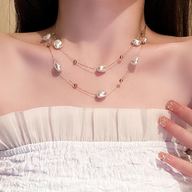 Elegant Geometric Pearl Necklace For Women With Electroplated Finish Summer Accessory