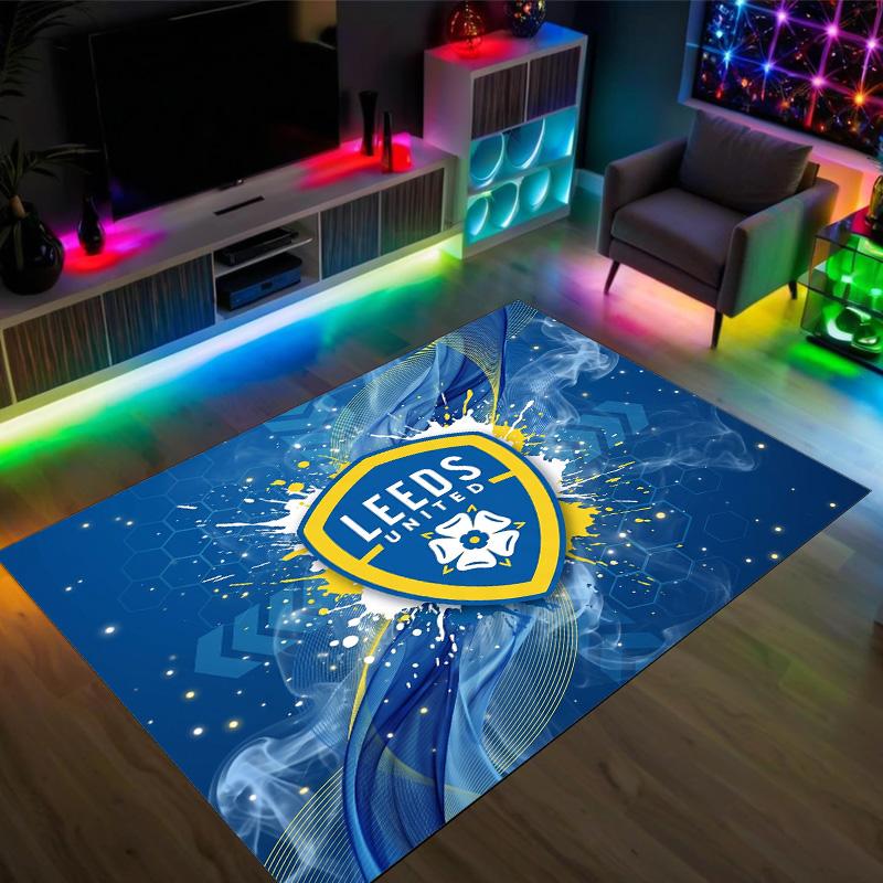 Leeds United Fußball Design Kristall Samt Teppich Gemütlich Kein?Rutschfester Teppich mit Aufdruck für Schlafzimmer Wohnzimmer Eingang