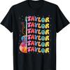 Girl Retro Taylor First Name Personalized Groovy 80's Pink T-Shirt